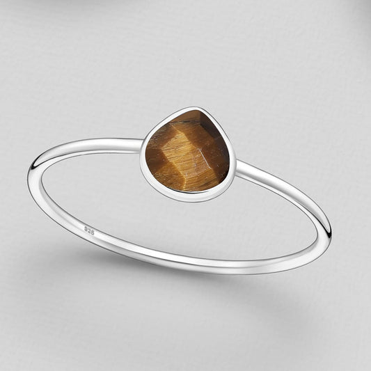 Facetted Teardrop Tigers Eye Ring Sterling Silver .925 SZ US 7 / 17.5MM
