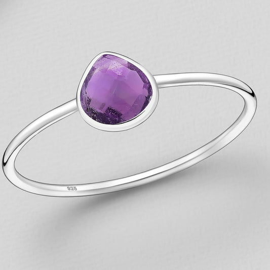 Facetted Teardrop Amethyst Ring Sterling Silver .925 SZ US 7 / 17.5MM