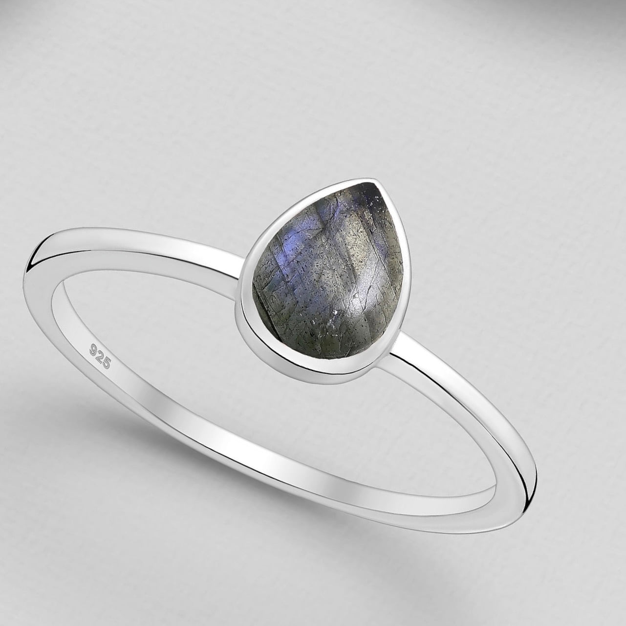 Labradorite TearDrop Ring Sterling Silver .925 SZ US 7 / 17.5MM