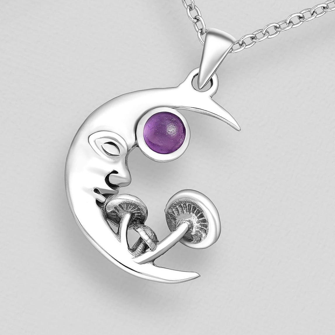 Amethyst Mushroom moon pendant