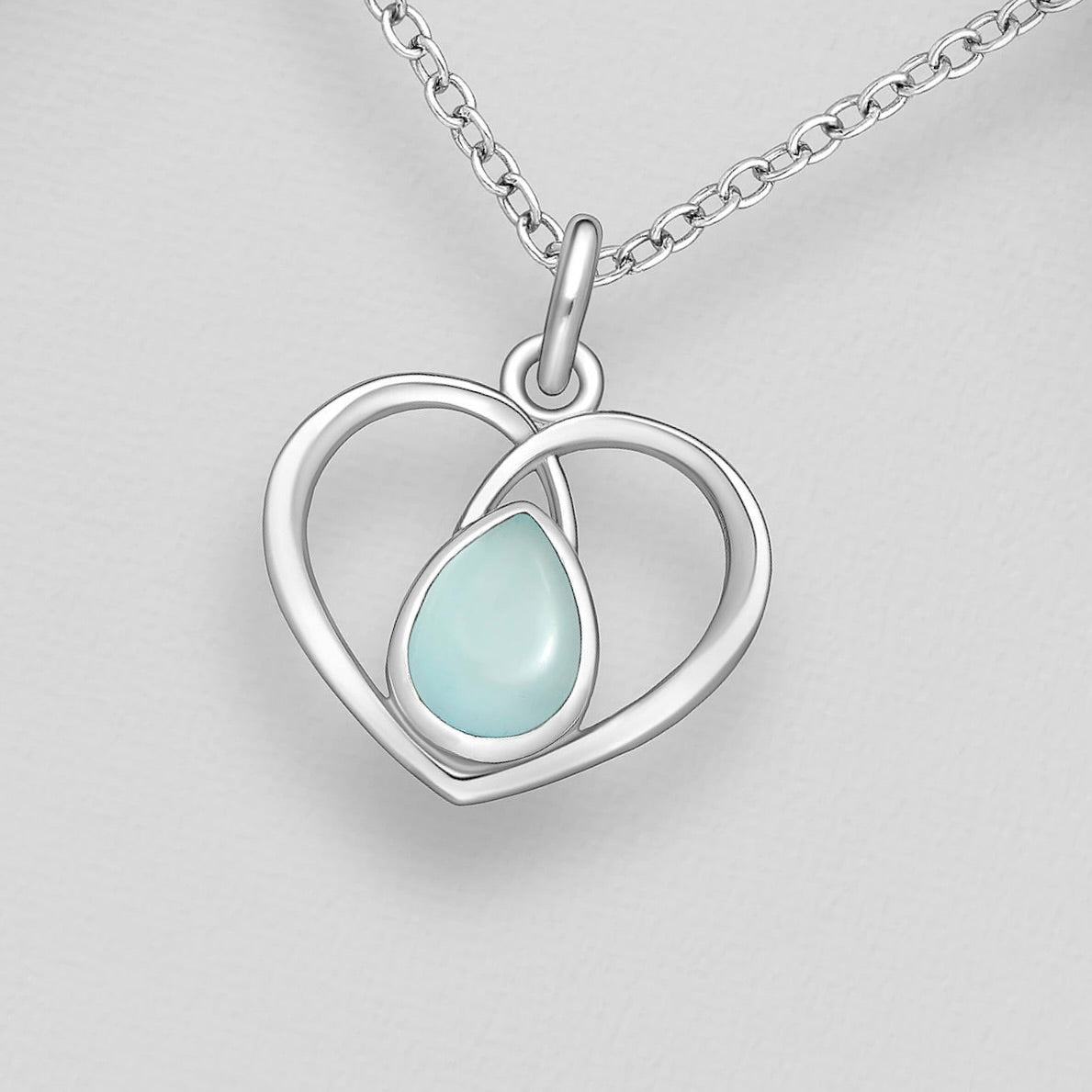 Chalcedony Heart Pendant Sterling Silver .925