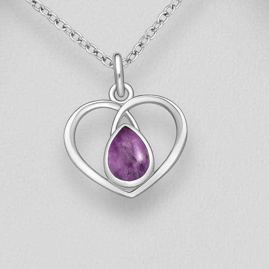 Amethyst Heart Pendant Sterling Silver .925