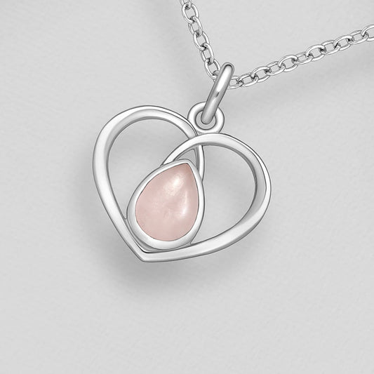 Rose Quartz Heart Pendant Sterling Silver .925