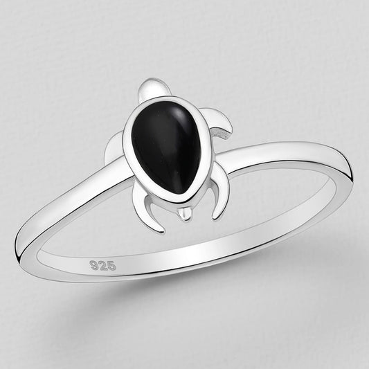 Black Onyx Turtle Ring Sterling Silver .925 SZ US 8 / 18MM