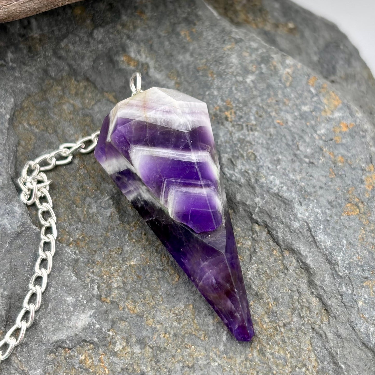Amethyst crystal pendulum on a chain