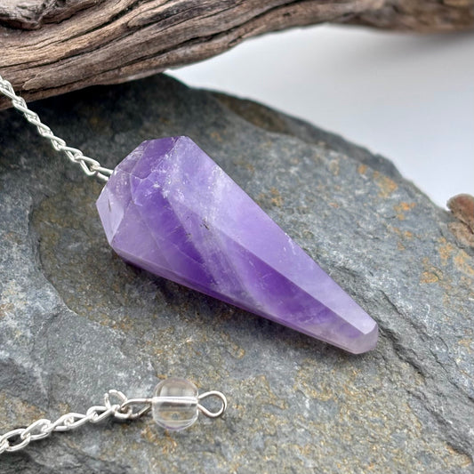 Amethyst crystal pendulum on a chain