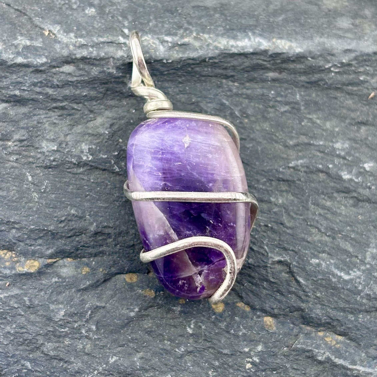 Amethyst Wire Wrapped Tumble Stone Pendant