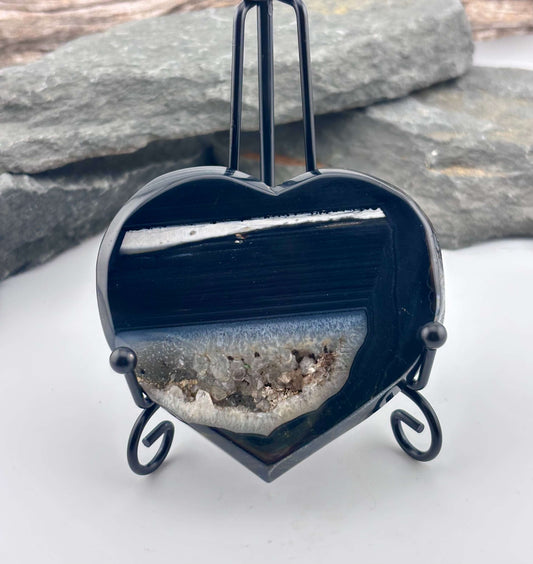Black Druzy Agate Heart