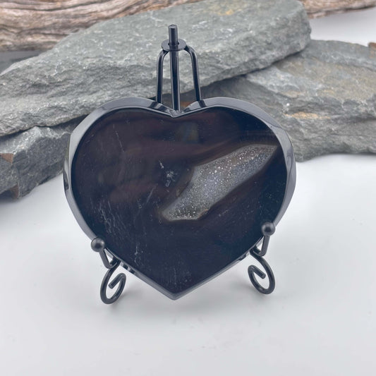Black Druzy Agate Heart