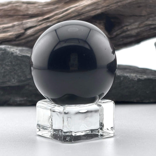 Black Rainbow Obsidian Polished Sphere - Palm Sized Massage Ball - 50 grams w stand