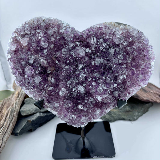 Brazilian Amethyst Cluster Heart on metal stand