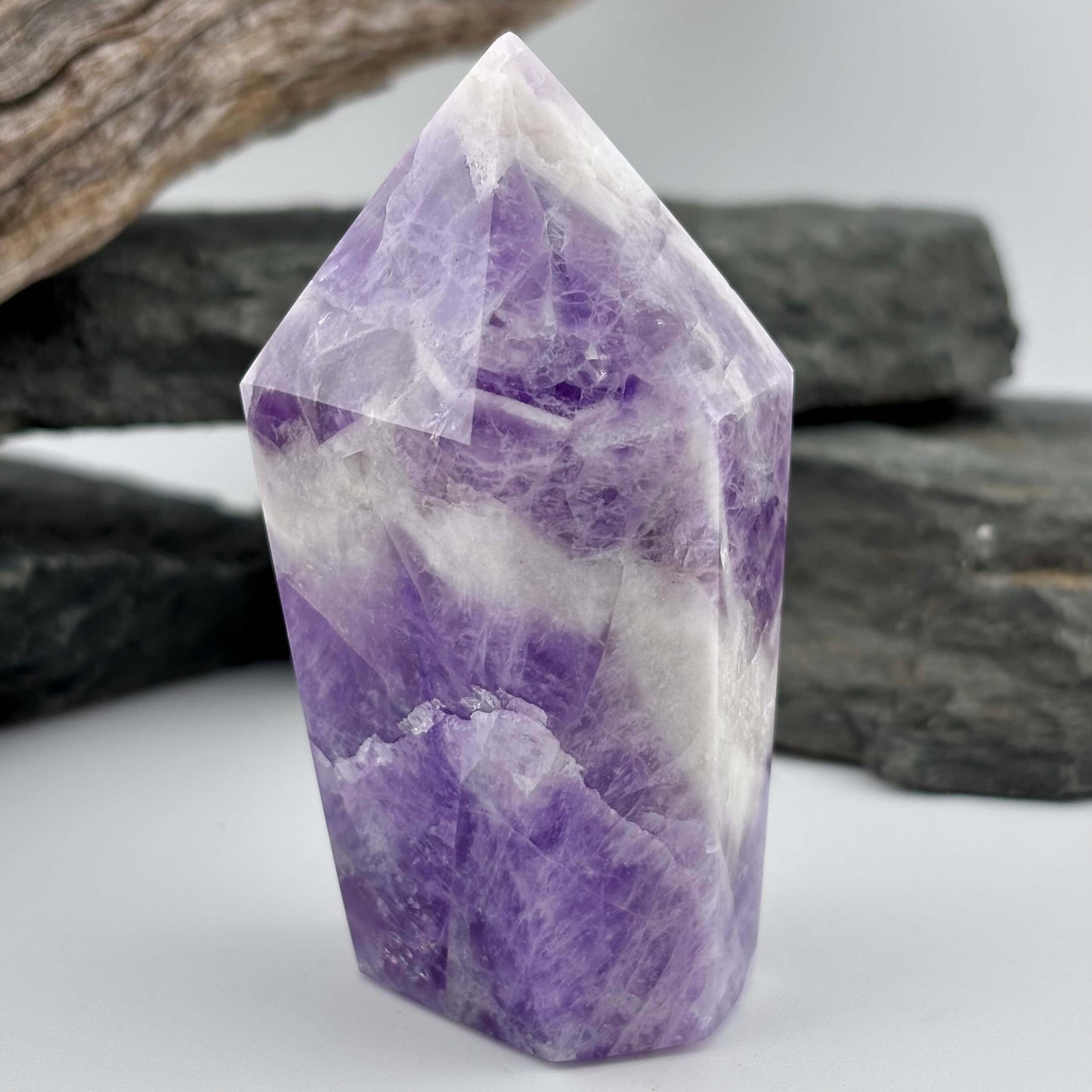 Brazilian Chevron Amethyst Polished Point Tower
