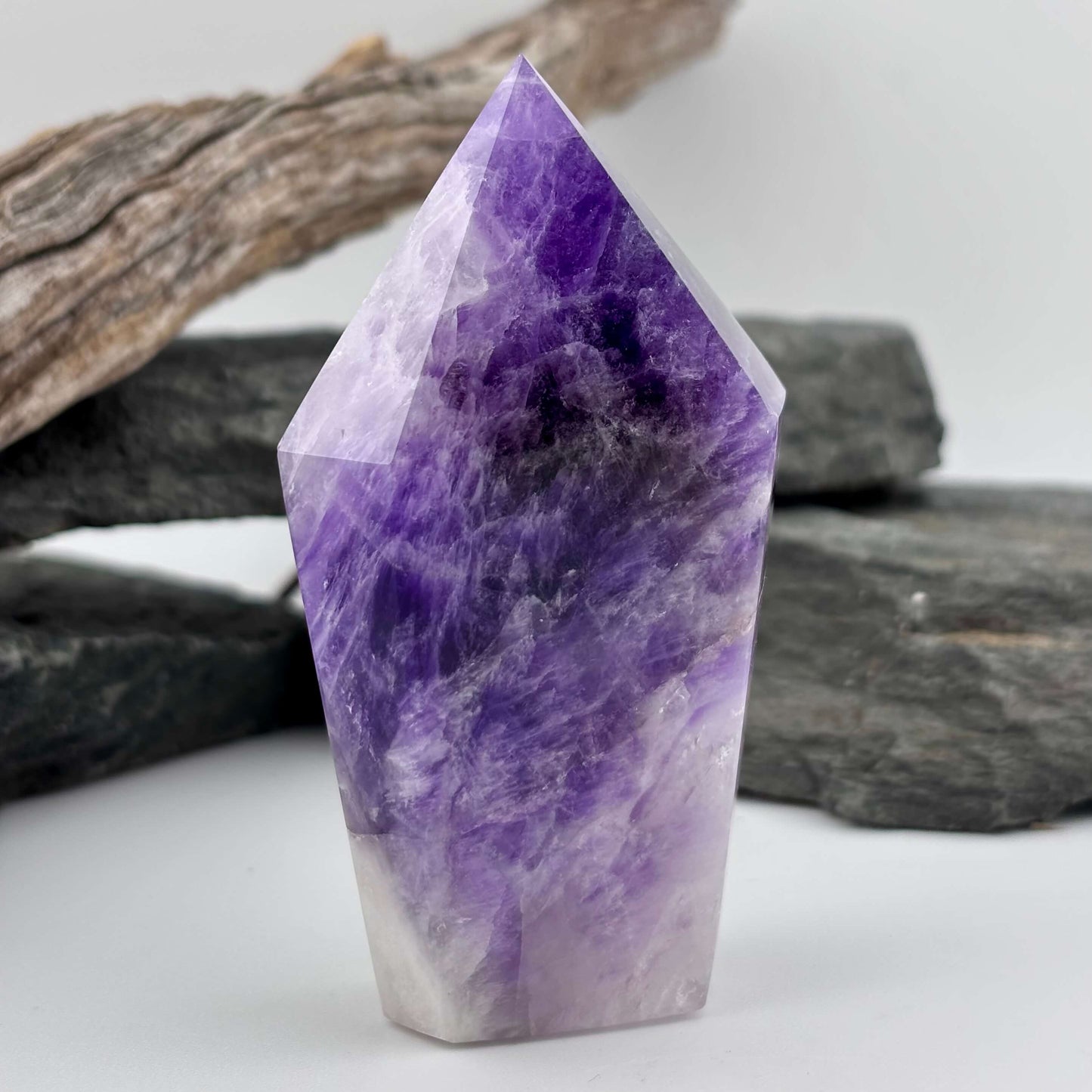 Brazilian Chevron Amethyst Polished Point Tower