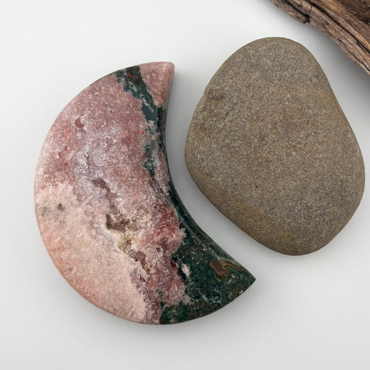 BIG Brazilian Pink Amethyst Moon with Jasper and Druzy - 358 grams