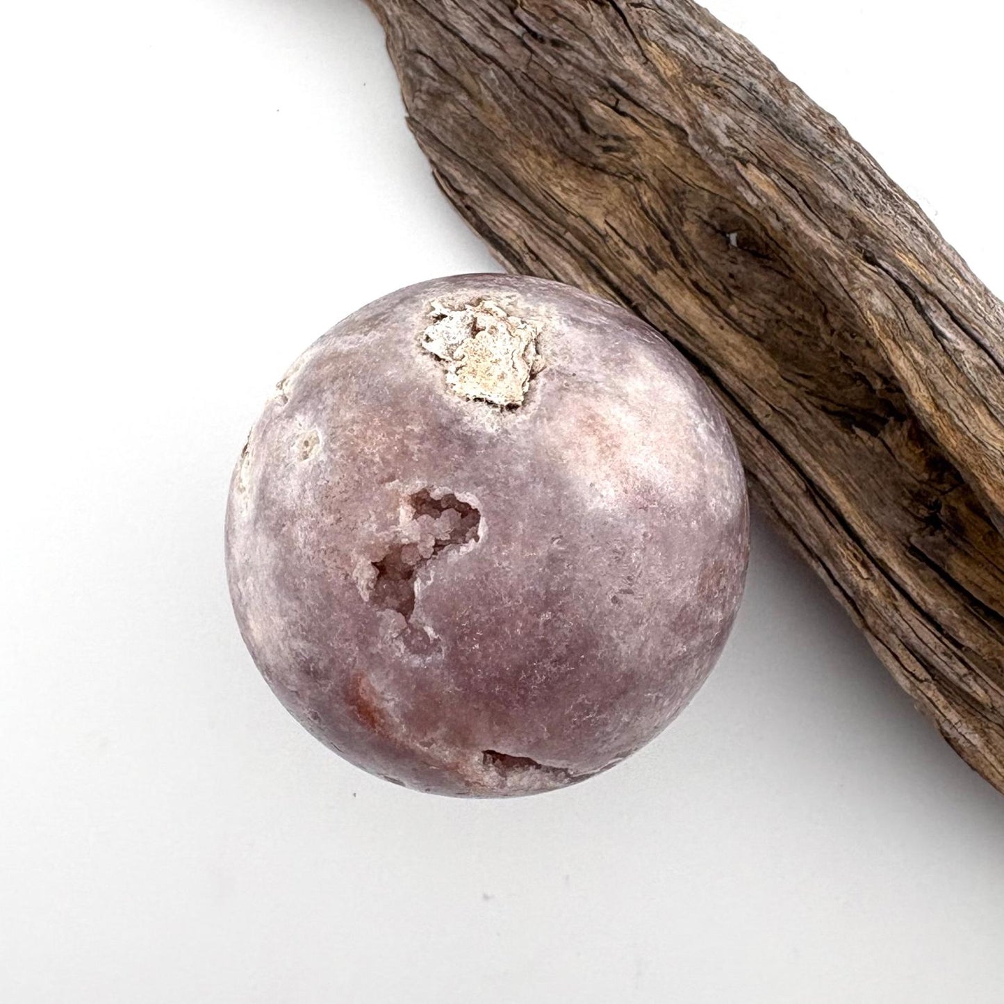 Unique Brazilian Pink / Lavender Amethyst Sphere w Druzy w stand - 204 grams / 5.7 cms