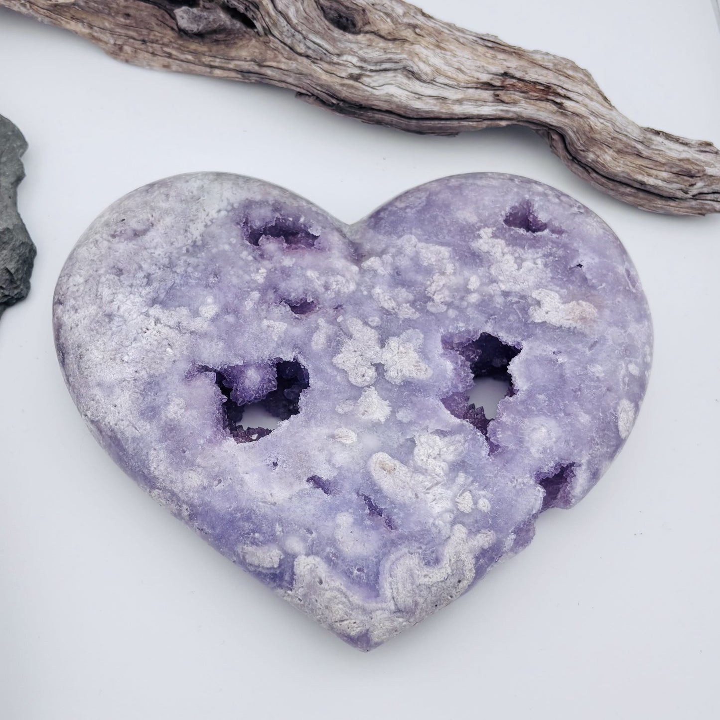 Large Brazilian Pink Amethyst Druzy Polished Heart on Stand - 1.05kg / 17 cms