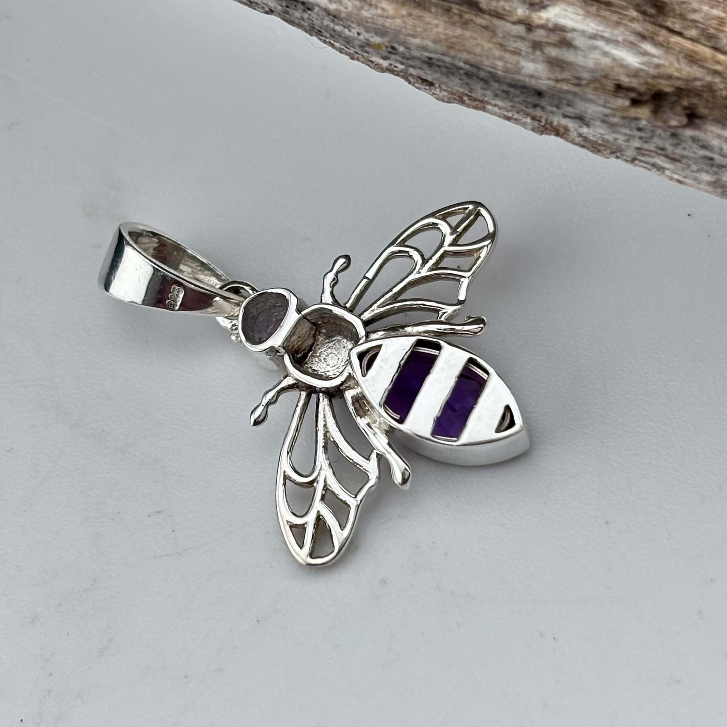 Sterling Silver Bubblebee Pendant with Facetted Stone Back