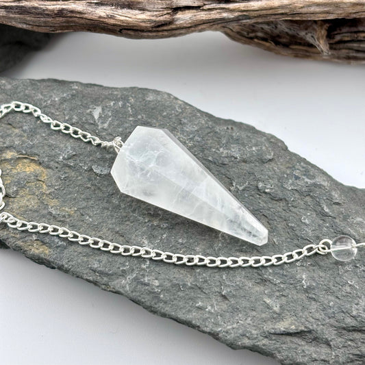 Clear Quartz Terminator Pendulum - Reiki / Healing w gift pouch