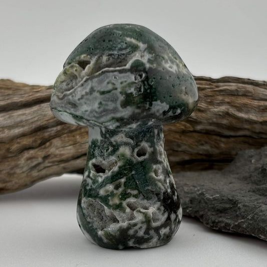 Moss Agate Carved Mushroom