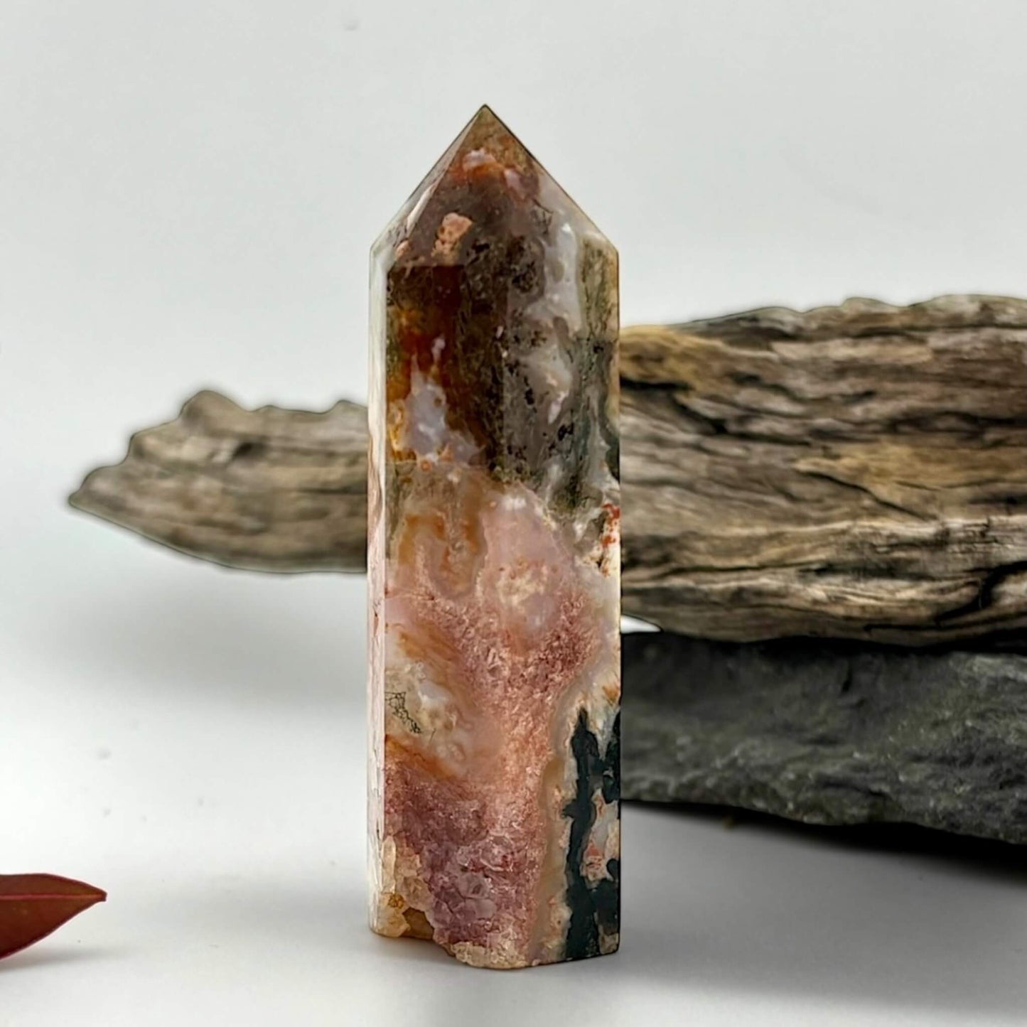 Fire Druzy Moss Agatę Tower