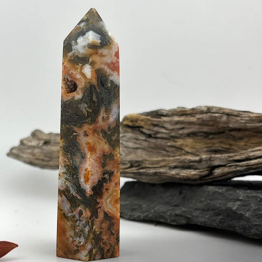 Fire Druzy Moss Agatę Tower