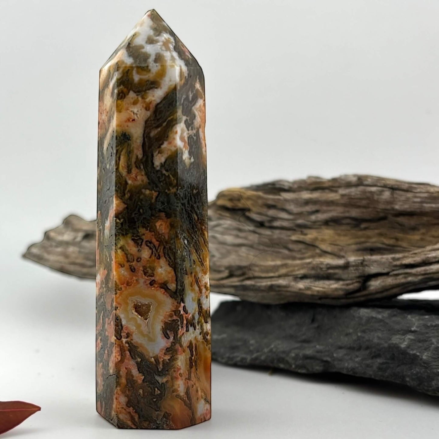 Fire Druzy Moss Agatę Tower
