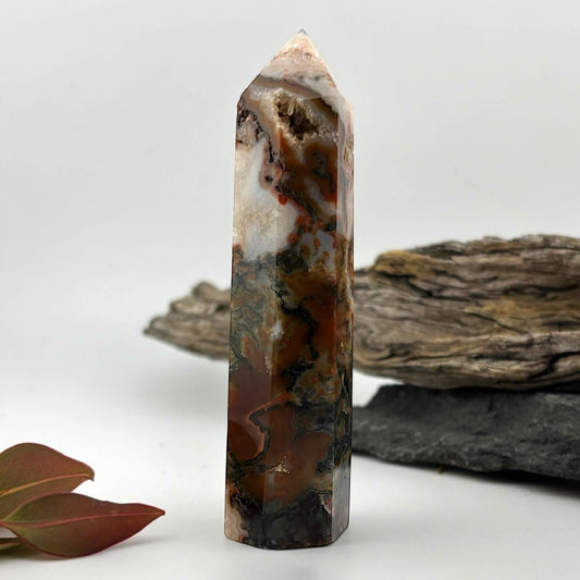 Fire Druzy Moss Agatę Tower