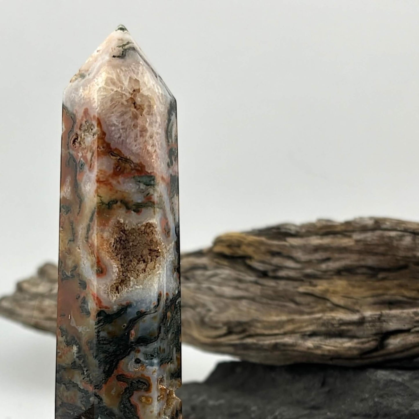 Fire Druzy Moss Agatę Tower