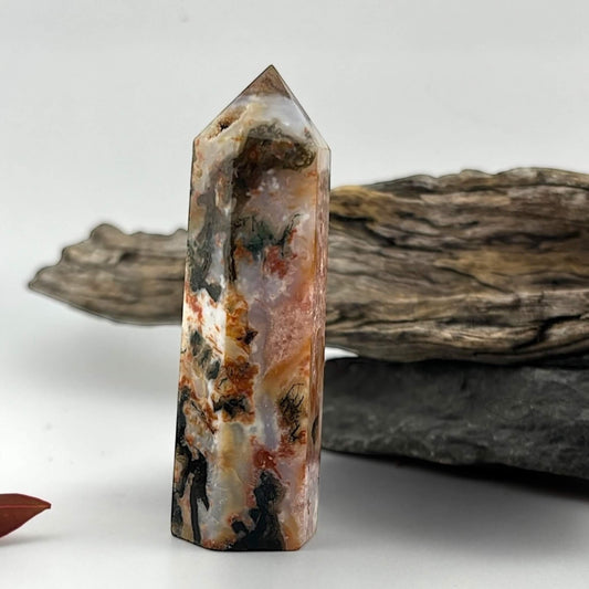 Fire Druzy Moss Agatę Tower