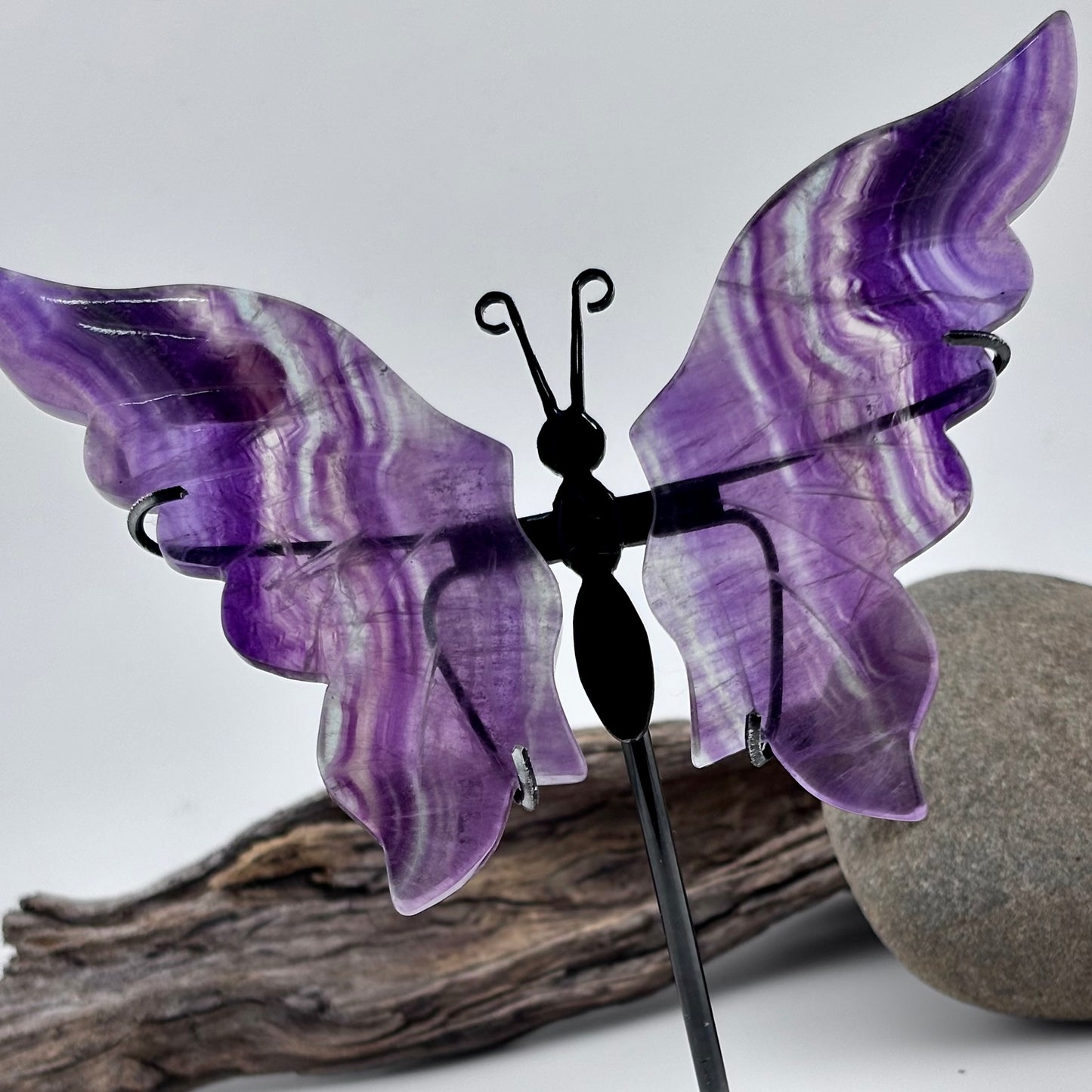 Rainbow Fluorite Carved Butterfly 0n Stand - 105 grams / 14 cm Tall