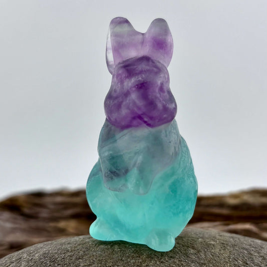 Rainbow Fluorite Carved Bunny Rabbit - 78 grams / 6 cm