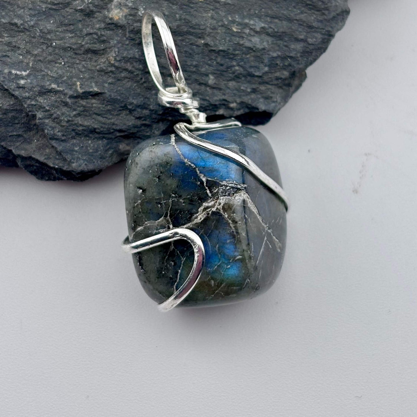 Labradorite Wire Wrapped Tumble Stone Pendant