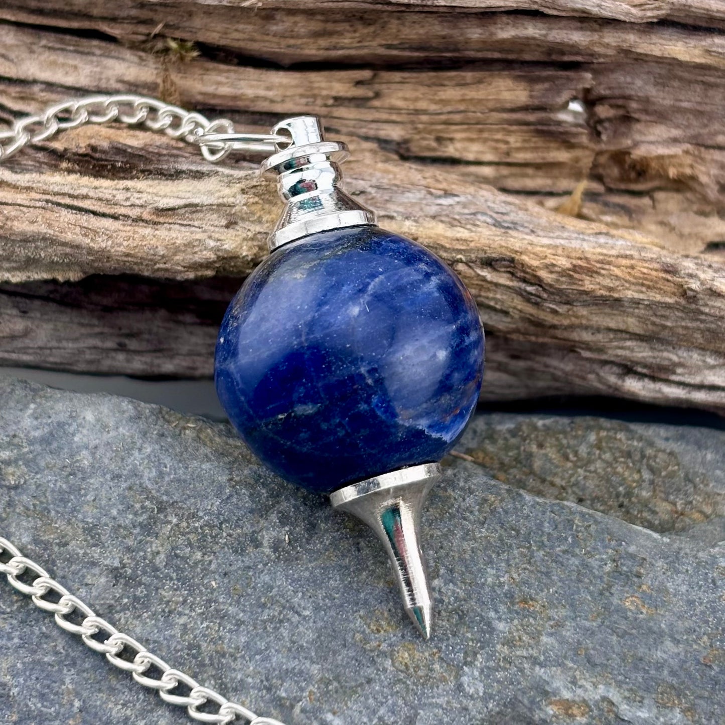Sodalite Blue stone pendulum on a silver chain