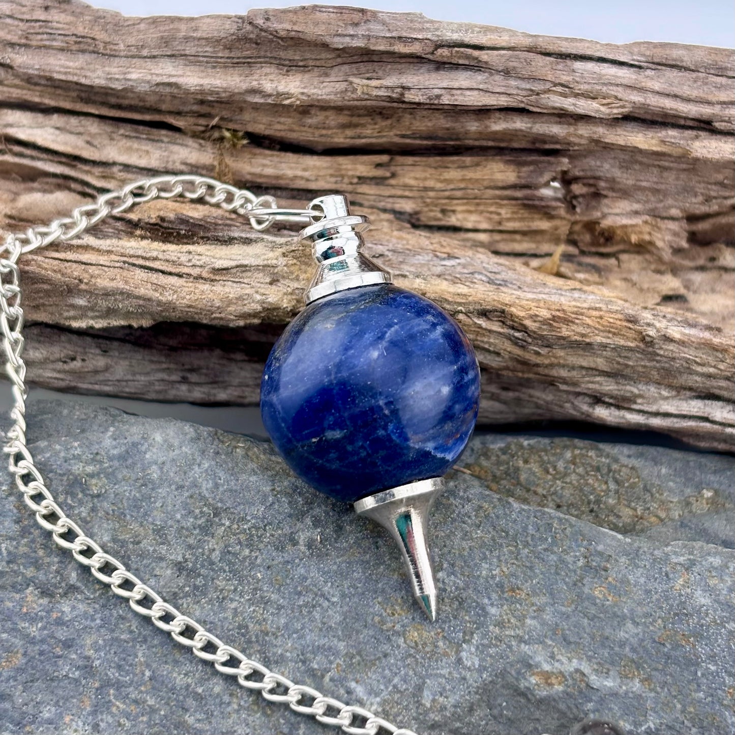 Sodalite Blue stone pendulum on a silver chain