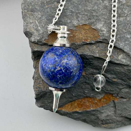 Lapis Lazuli Blue stone pendulum on a silver chain