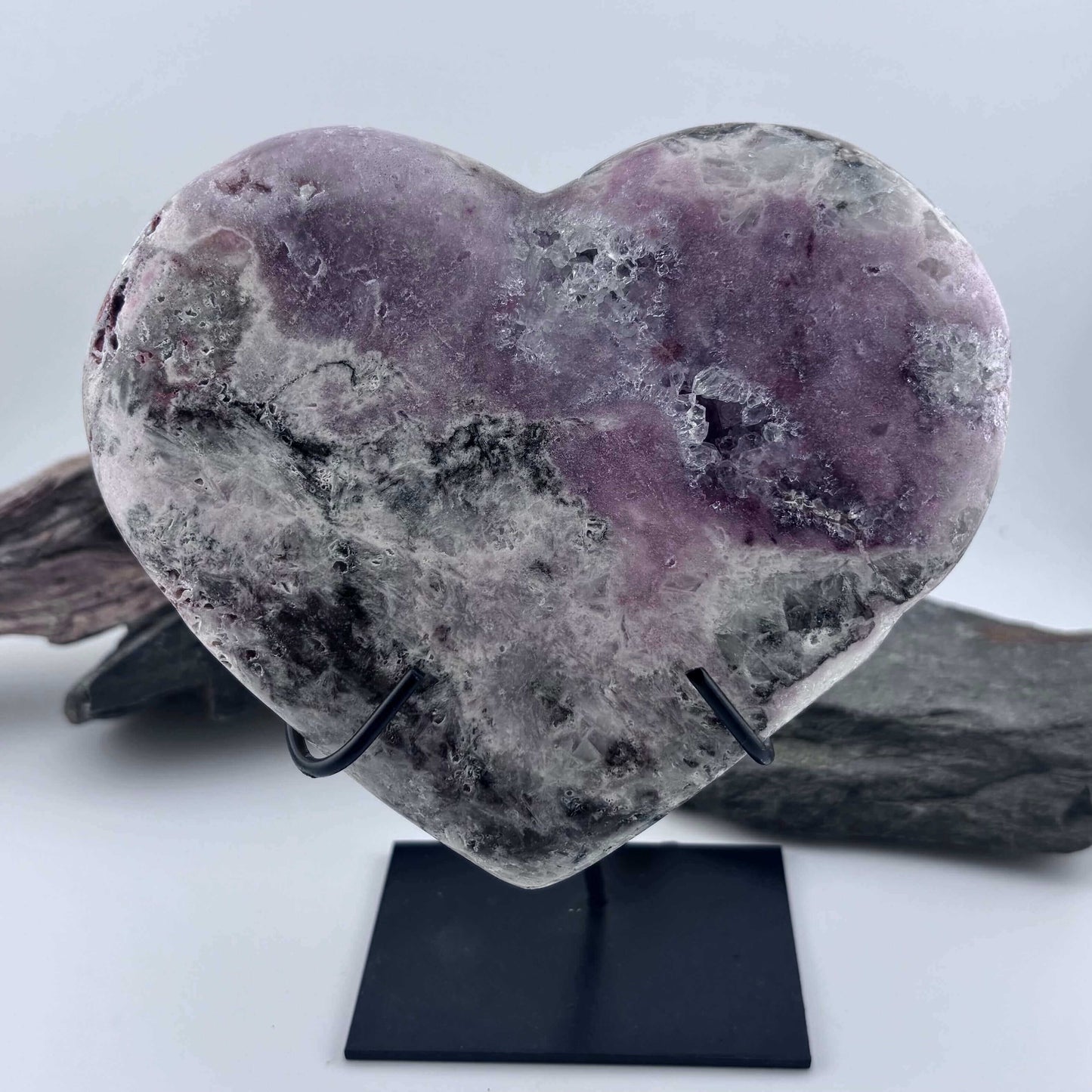 Large Brazilian Pink Amethyst Druzy Polished Heart on Stand - 670 grams / 16 cms