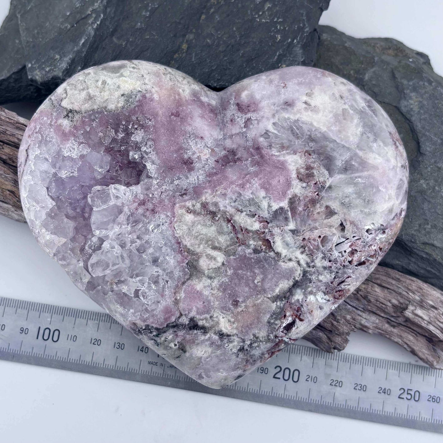 Large Brazilian Pink Amethyst Druzy Polished Heart on Stand - 670 grams / 16 cms