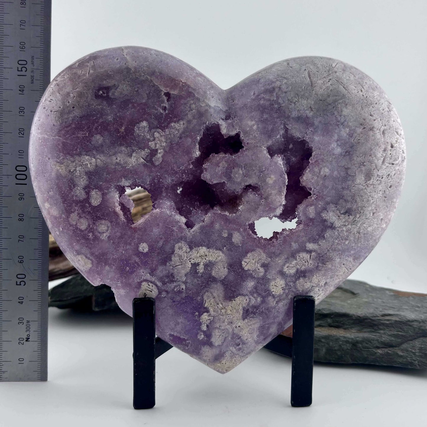 Large Brazilian Pink Amethyst Druzy Polished Heart on Stand - 1.05kg / 17 cms
