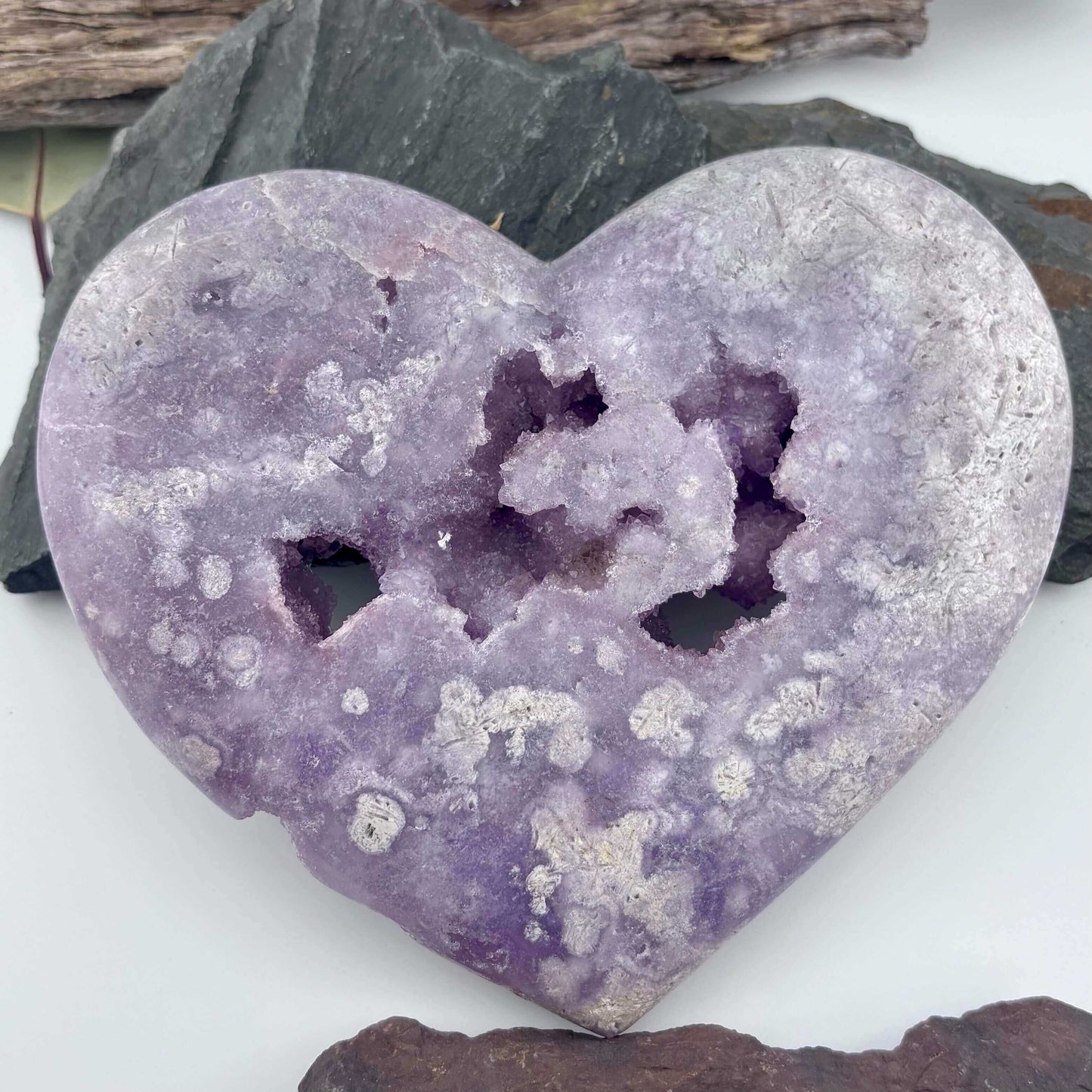 Large Brazilian Pink Amethyst Druzy Polished Heart on Stand - 1.05kg / 17 cms