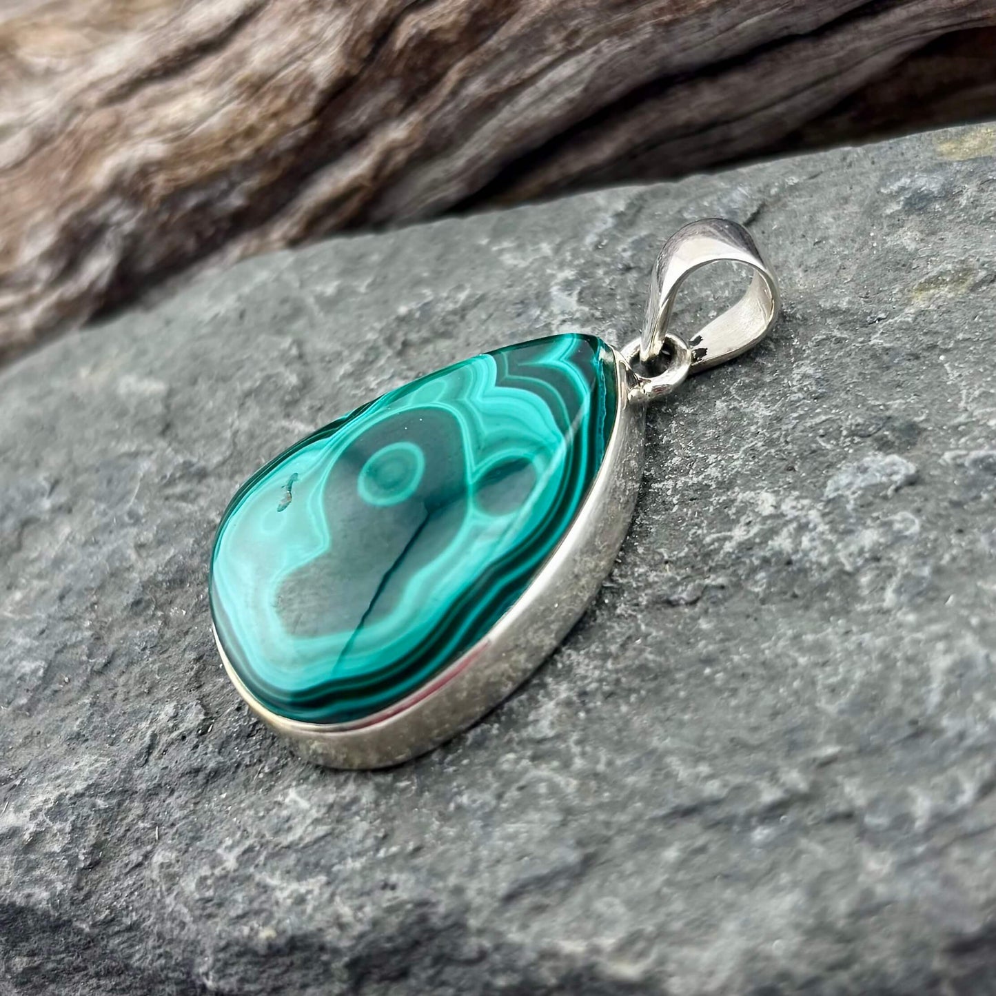Malachite Pendant - Handmade - Sterling Silver .925