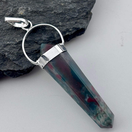 Moss Agate Double Terminator Point Pendant 5cm