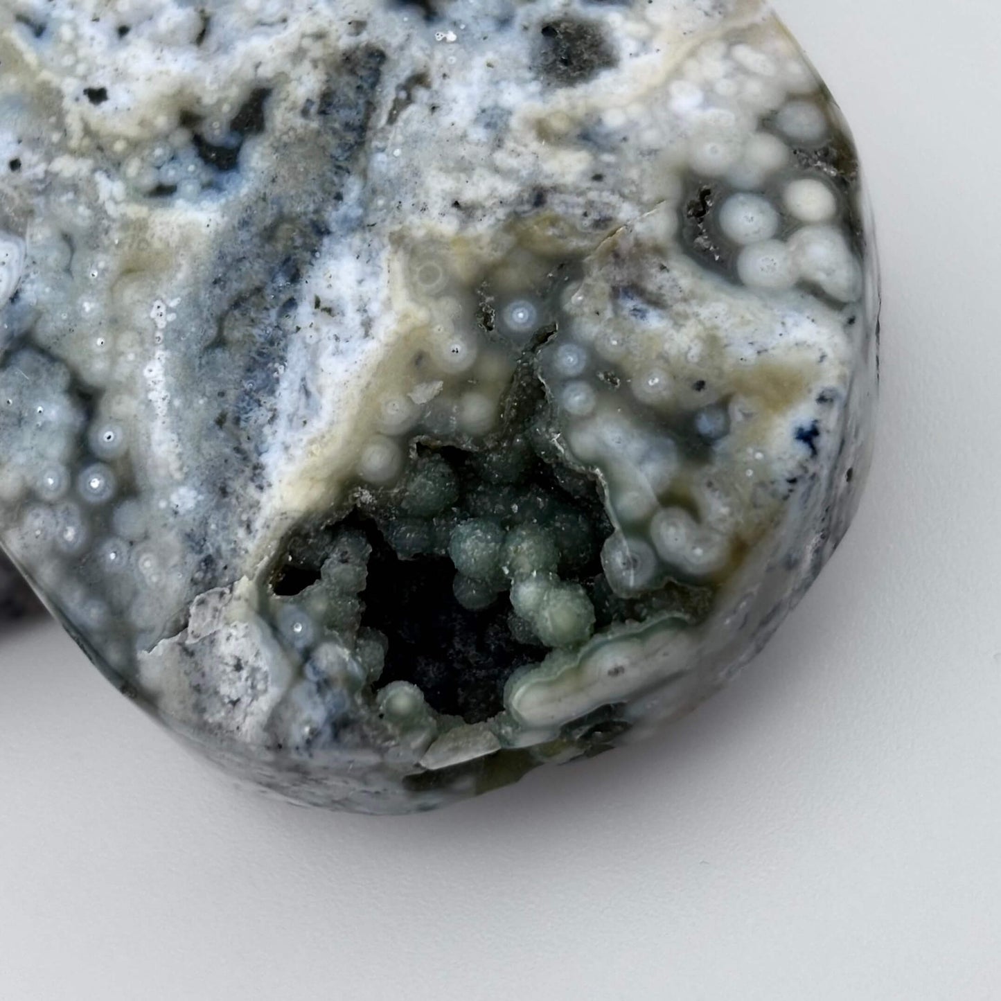 Ocean / Marine Jasper Druzy Heart on Stand - 95 grams / 7 x 6 cm