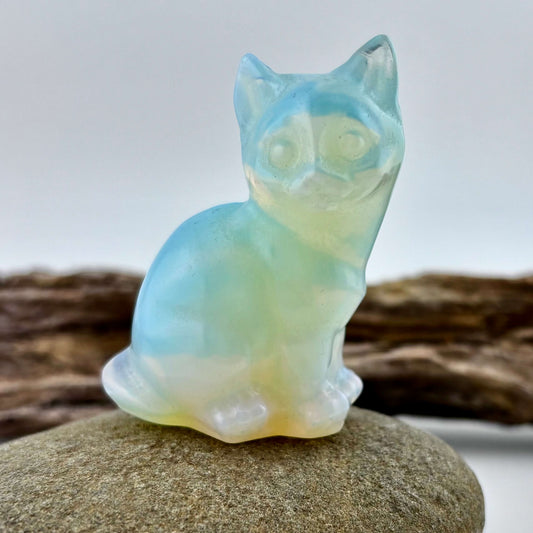 Opalite Carved Standing Cat - 73 grams / 6 cm