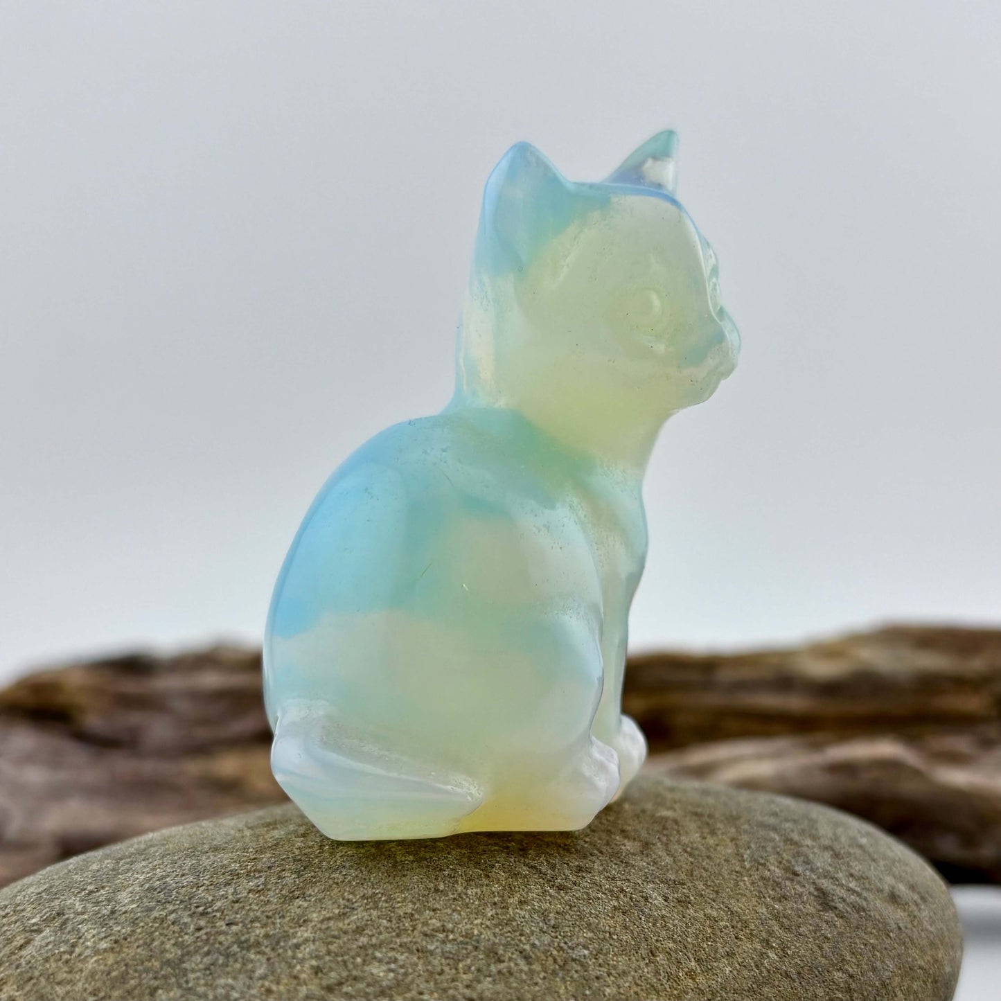 Opalite Carved Standing Cat - 73 grams / 6 cm