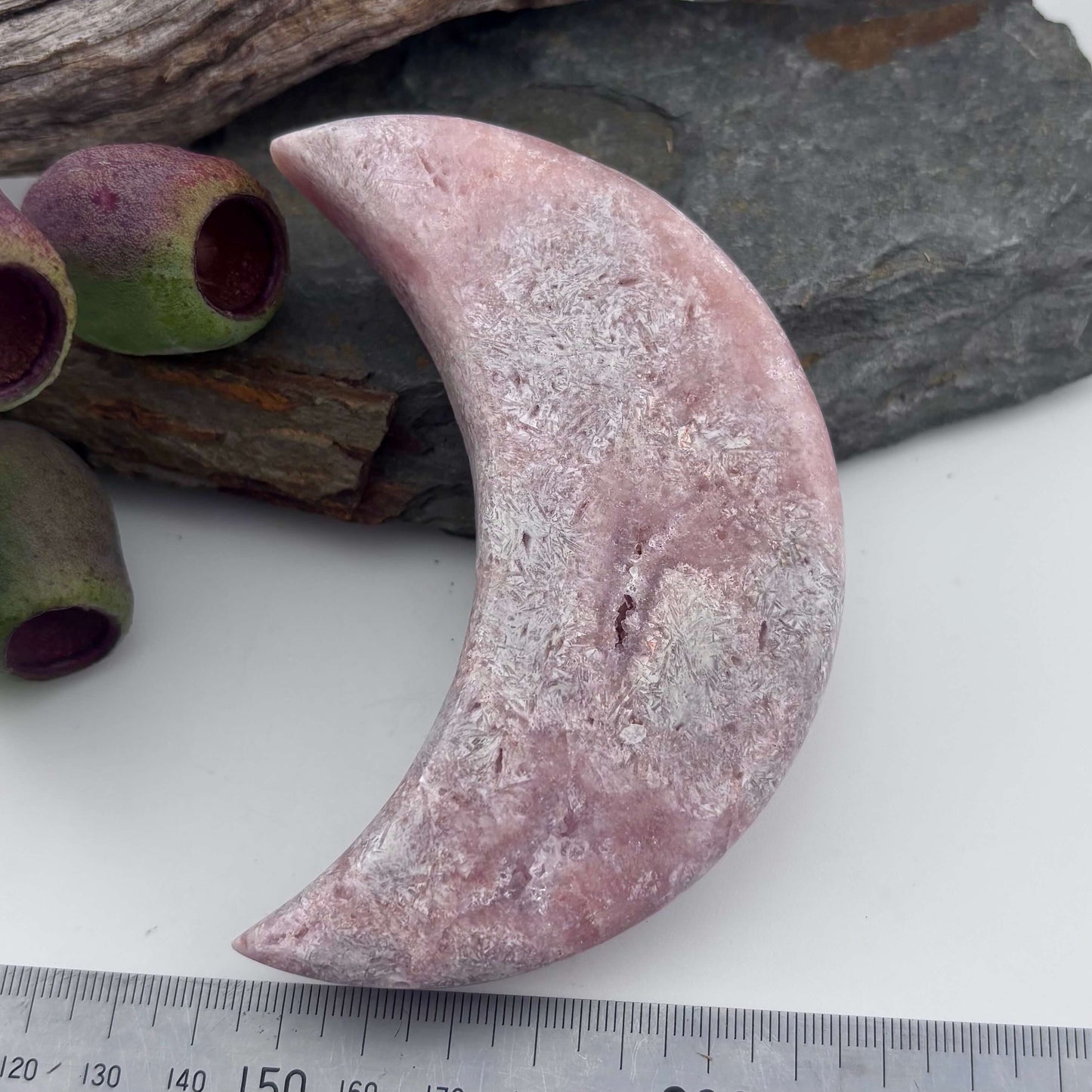 Brazilian Pink Amethyst Druzy Polished Moon - 200 grams / 11 cms