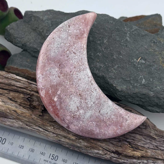Brazilian Pink Amethyst Druzy Polished Moon - 200 grams / 11 cms