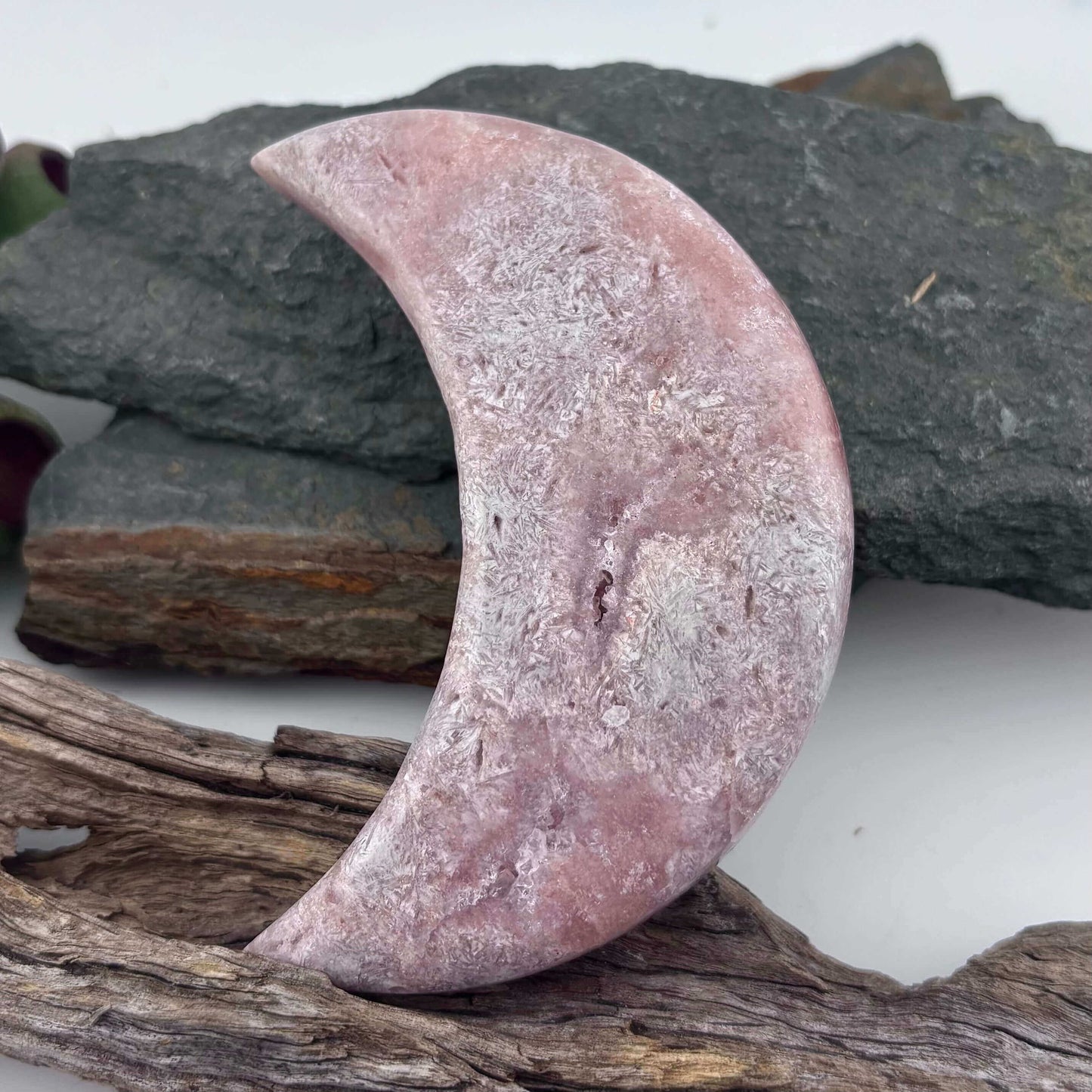 Brazilian Pink Amethyst Druzy Polished Moon - 200 grams / 11 cms