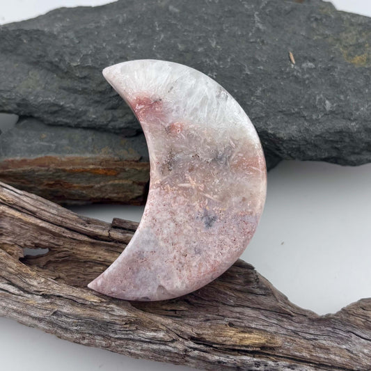 Brazilian Pink Amethyst Druzy Polished Moon - 162 grams / 7.9 cms