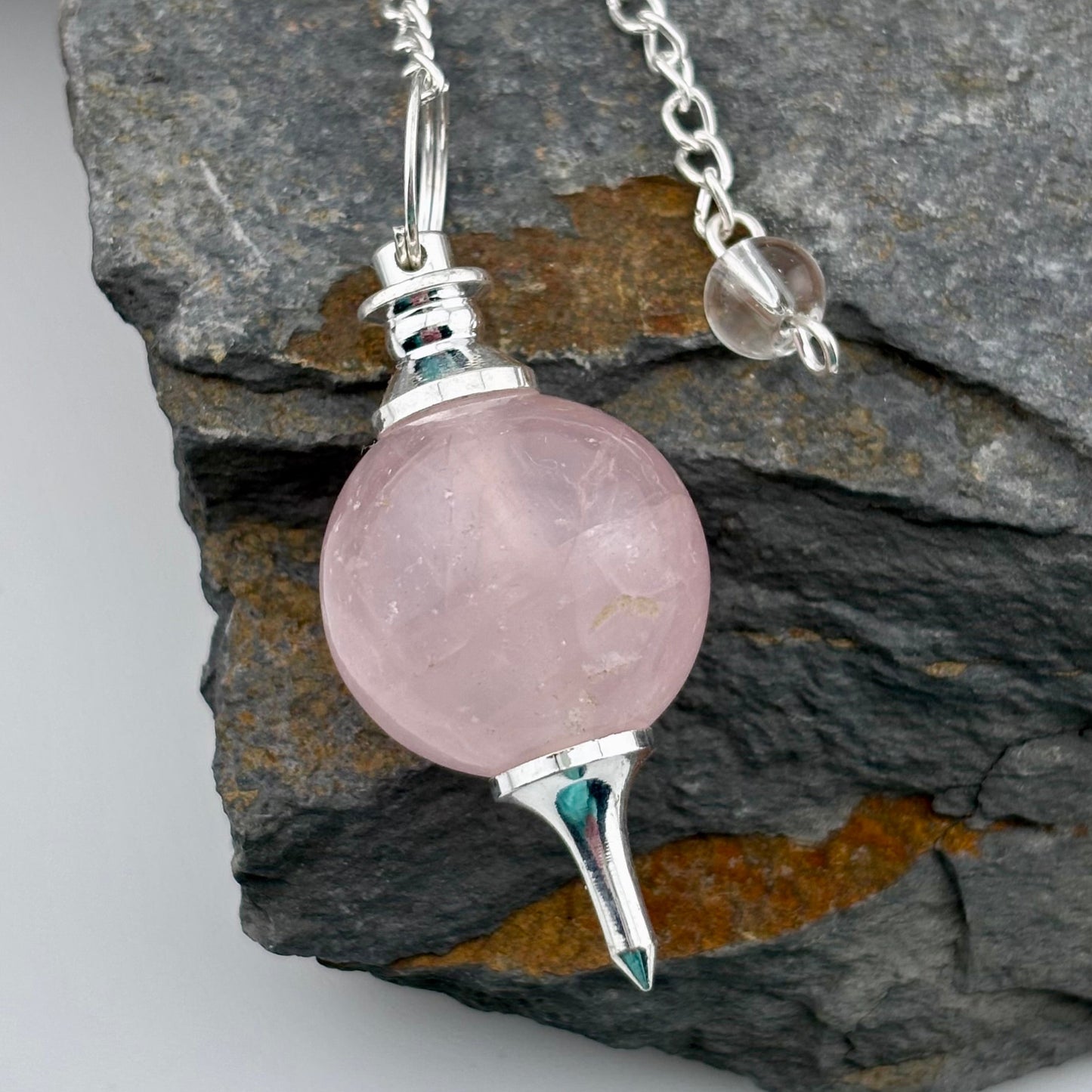 Rose Quartz Sphere Pendulum - Reiki / Healing w gift pouch