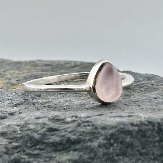 Rose Quartz TearDrop Ring Sterling Silver .925 SZ US 7 / 17.5MM